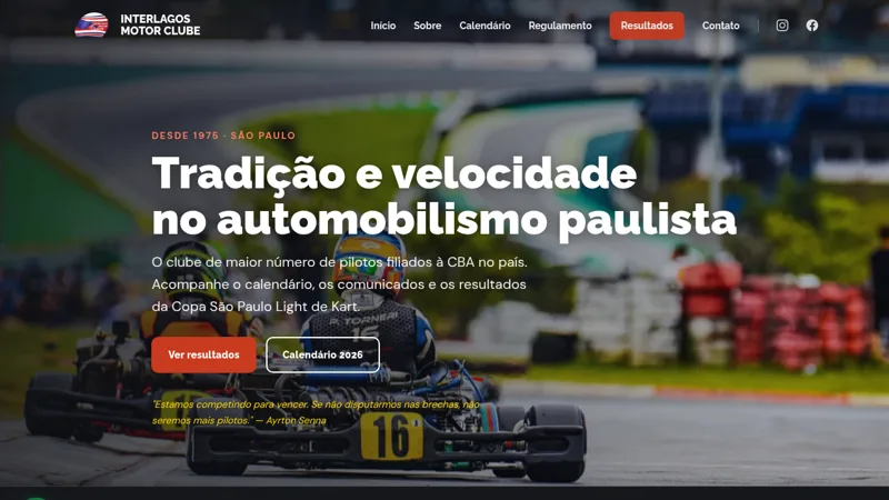 Site do Interlagos Motor Clube criado pela Izynet