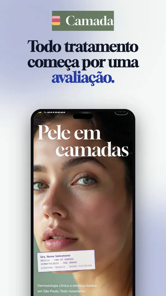 Exemplo de anúncio feito a partir do site do nosso modelo de clínica: a frase Todo tratamento começa por uma avaliação, nas cores do site.