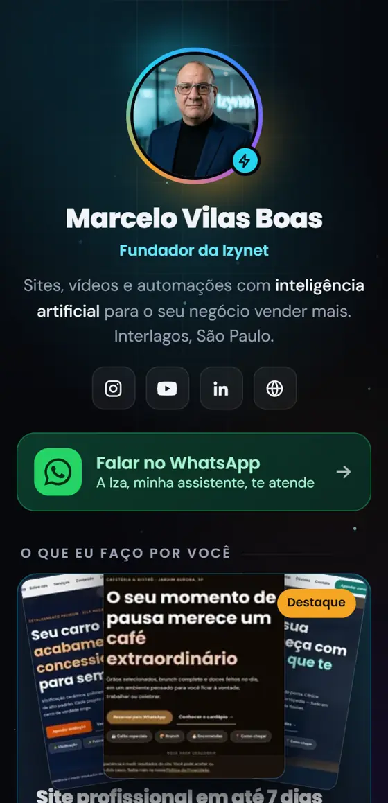 Página IzyBio do fundador da Izynet no celular
