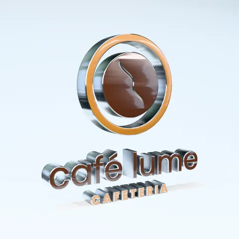 Logo do Café Lume em 3D num estúdio claro.