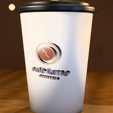 Copo de café para viagem com o logo 3D do Café Lume.