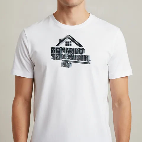 Camiseta branca com o logo 3D do Marido de Aluguel Pro.